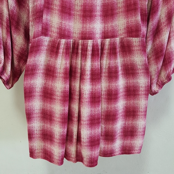 Anthropologie Maeve Women Top Calavon Plaid Blouse Button 3/4 Sleeves Peasant XS - Picture 9 of 11